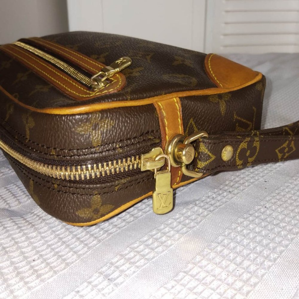 Louis Vuitton Brown Monogram Canvas Wristlet with Tan Accents - Picture 3 of 15